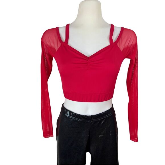 Balera Hip Hop Dance Costume Size Small 2pc Red Black Leather Sandy Grease - Picture 3 of 10